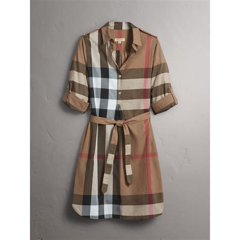 burberry strapless dress|Check Cotton Shirt Dress in Husk .